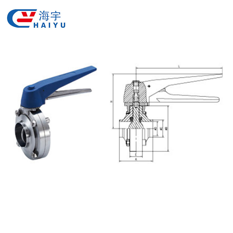 Stainless Steel Sms Butter Fly Valve Weld End With Gripper Handle